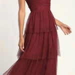 Lulus Lulu’s Sweetheart Burgundy Bustier Tulle Tiered Polka Dot Cocktail Party Dress Photo 8