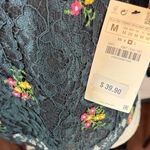 ZARA  Blouse Top FLORAL EMBROIDERED Dark Green SHEER LACE Photo 8