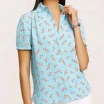 Anne Klein EUC Sz L Short Sleeve Preppy Chic Career Academia Floral Blouse Corp Photo 0