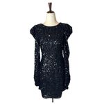 LPA  Dress Women Medium Black‎ Sequins Long Puff Sleeve Sheath Francisia Mini Photo 2