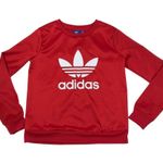 Adidas Satin Trefoil Crew Pullover Women Sz XS Red Sporty Outdoor Athletic Retro Photo 2