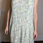Maggy London Vintage 100% Silk Green Floral Midi Dress Size 12 Photo 0