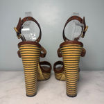 Fendi Brown Perforated Ankle Strap Platform Sandals US 9.5 Striped Heel Photo 4