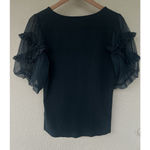 Maeve  Woven Puff-Sleeve Dot Top Ruffles Moss Green Forest Fairy Stretch Size XL Photo 2