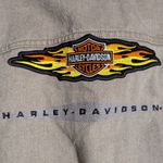 Vtg 1990s Harley Davidson Beige Denim Owners Group Flames Patch Biker Jacket L Tan Size L Photo 3