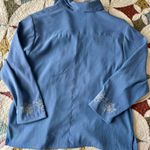 American Vintage Vintage blue faux suede cottagecore grandma embroidered long sleeve button up Photo 3
