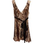 Free People  Siren Sequin‎ Dress Tribeca Gold Flirty Mini Boho Chic Size 4 Photo 3