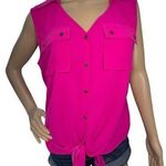 Gianni Bini Gianna Bini Hot Pink Button Up Sleeveless Front Tie Blouse Photo 0