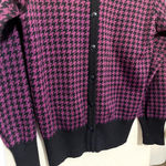 carole little  cardigan sweater Womens sz M Wool Houndstooth Burgundy Black Photo 2