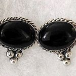 Onyx TAXCO Black Cabochon Sterling Silver Southwest Style Post Back Earrings Photo 1