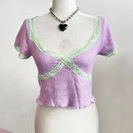 Urban Outfitters Purple Lace Trim Babydoll Top Coquette Fairycore Soft Girl Y2K Romantic Small Photo 0