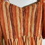 Charlie Holiday Striped Maxi Dress Smocked Puff Sleeve Orange Brown size 4 Photo 1