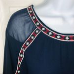 Skies Are Blue  Embroidered Mesh Blouse  Long sleeve Navy Blue and Red Top M Photo 7