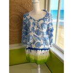 PEPPERMINT BAY 100% Cotton Seashell Green Blue Ombre Tunic Top Size S Photo 2