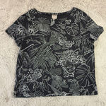 Chico's Women's Black Floral Leaf Jaguar Print Crew Neck Knit Top Size 3 Photo 0