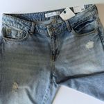 ZARA  Z1975 Distressed Embroidered Bejewelled Blue Jeans Size 6 US Raw Hem Beaded Denim Photo 4