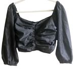 J.Crew NWOT Ruched Puff Sleeve Black Crop Top. Size 14. Photo 1