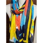 Large Lightweight Scarf abstract floral tasseled navy blue yellow orange Photo 0