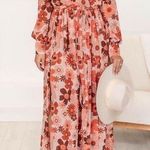 Pink Lily  Dress Womens Faux Wrap Slit Maxi Long Sleeve 70s Retro Floral Photo 0