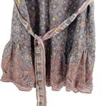 Warehouse Boho Peasant Mini Dress Size 6 Pink Gray Paisley Silk Puff Sleeves Photo 5