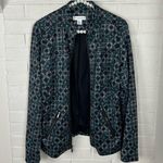 Christopher & Banks  Green Patterned Zip Front Relaxed Bomber Jacket Size M Photo 6