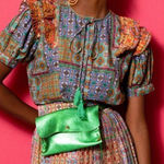 Carolina K bella ruffled blouse hemp cotton blend women’s size XS‎ Green Photo 0