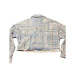 Indigo Saints Bandana Print Cropped Denim Jean Jackyet Raw Hem Floral Sz M NWT Blue Size M Photo 2