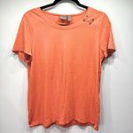 Chico's Chico’s Melon Orange Short Sleeve Tee with Laced Grommets on One Shoulder Sz 1/M Photo 0