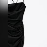 ZARA Draped Ruched Midi Black Dress Front Split Bloggers Size S Photo 8