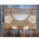 Vintage Carlos Falchi Patchwork SnakeSkin Clutch Gold Tan Crossbody Purse USA Photo 3