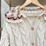 Mango  Cable Knit Button Front Cardigan with Floral Statement Peter Pan Collar Photo 6