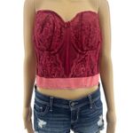 Goddess (42B) American VINTAGE 90s Red Hand Dyed Floral Lace Bustier Size undefined Photo 0