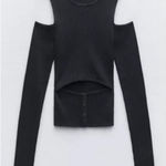 ZARA  Charcoal Ribbed Knit Sweater With Cutout Size Small NWT Photo 0