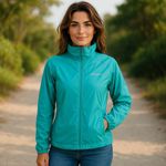 Columbia Womens Jacket Sz M Teal Windbreaker Rain Jacket Hooded Lightweight Photo 1