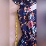 Parker dark blue background with floral print cold-shoulder ruffled sleeves M Photo 14