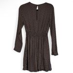 H&M HM Long Sleeve Black Brown Geometric Print Viscose Elastic Waist Mini Dress 2 Photo 2