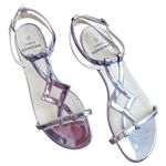 CHRIS DONOVAN Silver Metallic Leather Geometric Flat Sandals Size 39 EUR, 8.5 US Photo 0