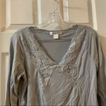 August Silk  Grey Lace Accent Long Sleeve Top Small Photo 3