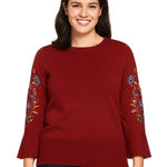 NWOT Belle by Kim Gravel Burgundy Embroidered Floral Bell Sleeve Sweater Size 8 Red Photo 0