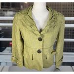 Cynthia Steffe  Women’s Size 4 OLIVE 100% LINEN Ruffle Blazer Jacket Button Front Photo 0