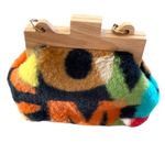 Womens Colorblock Furry White Pearl Handle Purse‎ Handbag Multicolor Black Photo 2