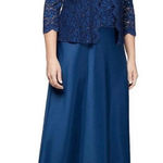 Alex Evenings Navy Blue Lace Glitter Two Piece Jacket Sleeveless Satin Dress 6 Photo 0