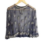Isabel Marant  Midnight Blue Embellished Sheer Silk Long Sleeve Blouse Size 6 Photo 0