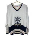 Vintage Quantum Sportswear Medium Tennis Sweater V Neck White Black Gold Knit Photo 1