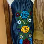 Handmade Colorful floral embroidered denim Mexico mini dress Photo 2