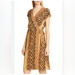 Joie  Yellow Black Wrap Midi Dress V-Neck Cap Sleeve Size S Photo 3