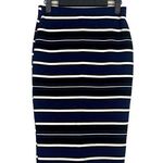 ZARA  Stripe Ribbed Knit Cotton Stretch Pencil Slit Skirt Elastic Waist S Black Photo 0