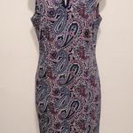 Talbots  woman dress size 12 paisley print dark blue red white zipper back Photo 0