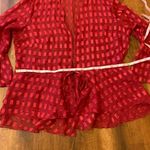 Notations  top women’s large red tie front ruffle bell 3/4 sleeves sheer Photo 2