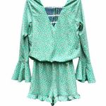 Judith March Turquoise Floral Bell Sleeve Romper S Photo 0